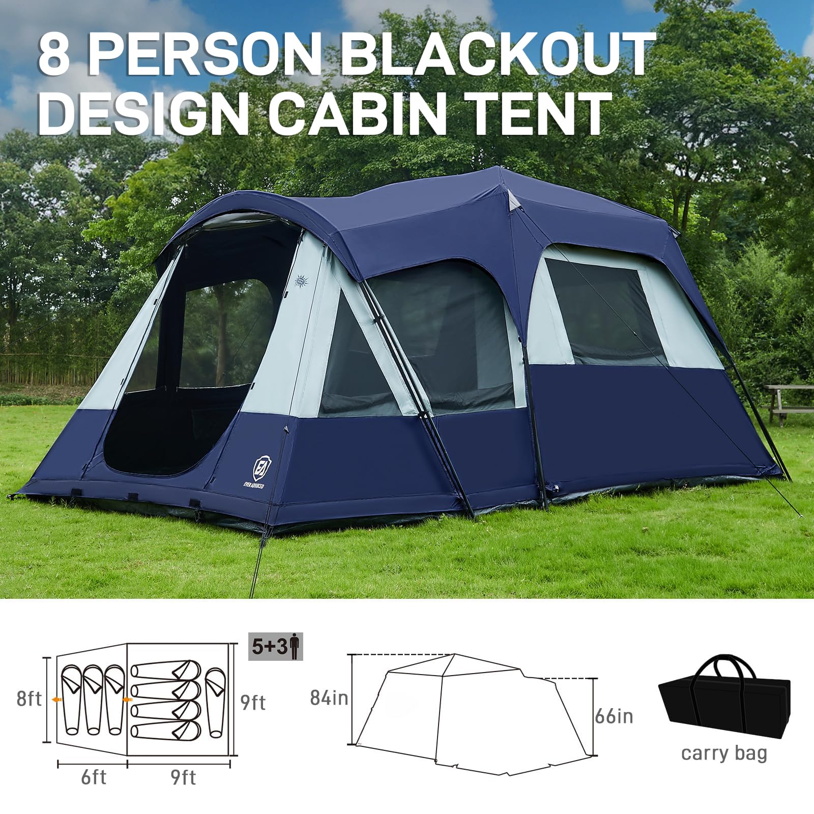 Amazon.com : EVER ADVANCED 8 Person Blackout Design Cabin Tent